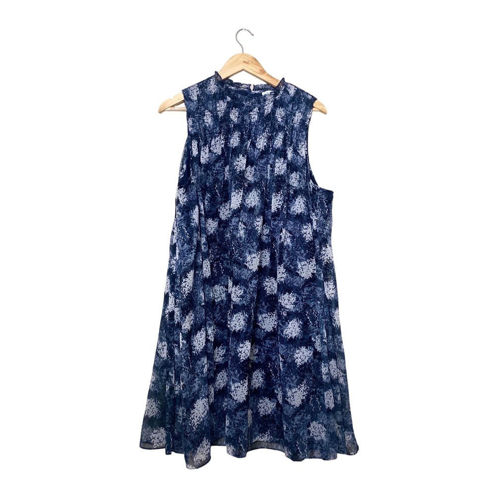 Joie Blue Floral Sleeveless Smocked High Neck Mini Dress XL